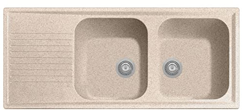 Évier composite Plados PL1162 deux bacs plus égouttoir + planche à découper bois (Avena)