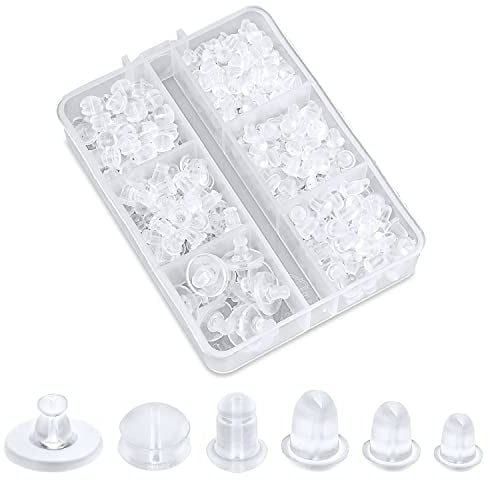 600pcs Silicone Earring Backs for Studs, 6 Designs Clear Earrings Back Safety Backs Replacement Practical Soft Plastic Earrings Stopper Back for Heavy Earring, Hook Earrings