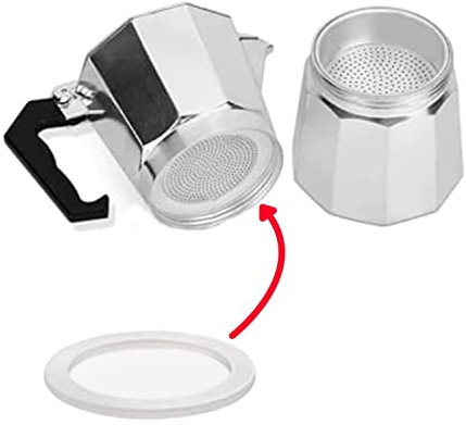 Sicignano | Set di Ricambio per Caffettiera, Include 3 Guarnizioni, 1 Filtro, Bianco Argento - Compatibili con Moka, Morenita, Break, Dama, Venus, Junior (2 Tazze)