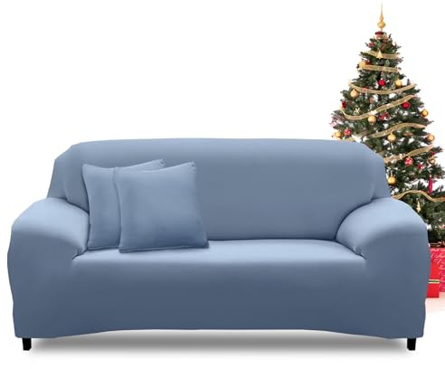 FIGOOO Sofabezug 2 Sitzer Stretch Sofabezüge mit Armlehnen Spandex Couchbezug Modern Anti-Rutsch Waschbar Sofa Protection Cover Schonbezug Couch(2-Sitzer,Graublau)