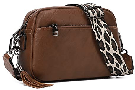 KL928 umhängetasche damen handtasche schultertasche kleine Tasche vintage damenhandtasche mit breitem Schultergurte (D.Yellow Brown)