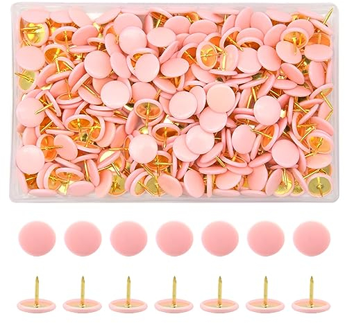 Hocansen 300 Stück Reißnägel 10x9mm Runde Pinnadeln Flacher Kreativ Dekorative Reißzwecke für korkwand,Büro,Heimdekoration(Rosa)