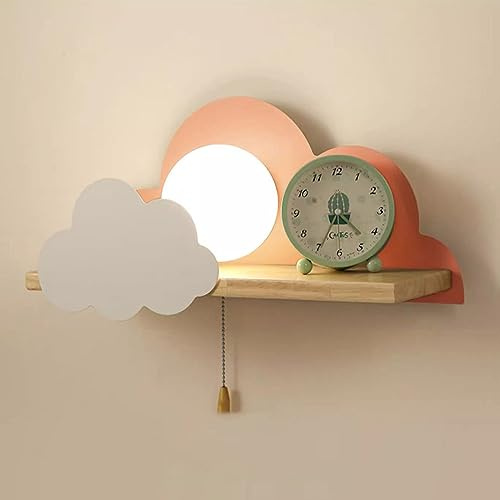 BININBOX Kreative LED-Wandlampe Wolke & Mond 7 W mit Zugschalter und Ablage für Schlafzimmerdekoration (Rosa, Warmes Licht)