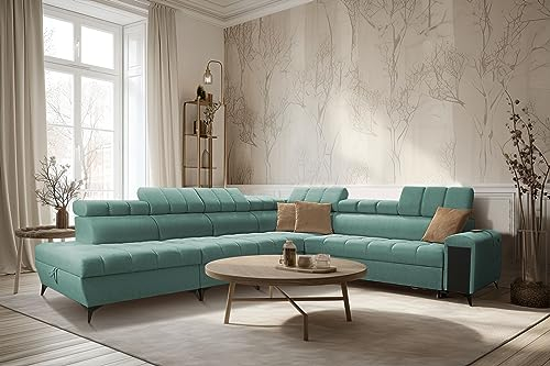 All4All Ecksofa mit Schlaffunktion Gonti XII 369 x 276 cm - Schlafsofa mit Bettkasten - Sofa in L-Form - Wohnlandschaft XXL Sofa - Eckcouch Groß - Seite Links - Mintfarbe - Gewebe - Modern 26