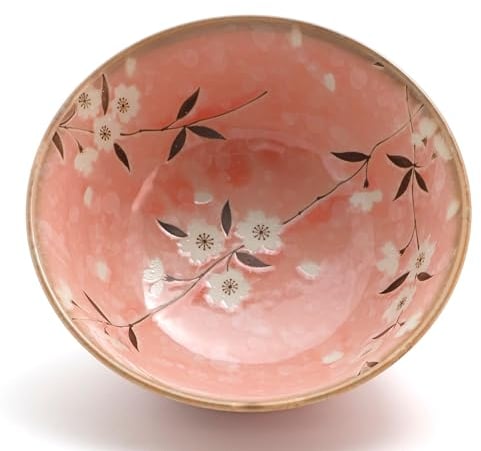 Japanese Ramen Bowl – [Pink Cherry Blossoms] 17cm Ceramic Noodle Bowl, Made in Japan – Perfect for Ramen, Pho, Udon – Instagram-Worthy Giftable Tableware