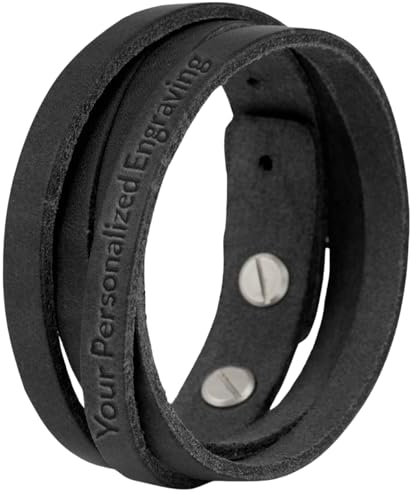 Simaru Hochwertiges Lederarmband aus Premium Leder Made in Germany mit Gravur, personalisiertes Geschenk für Männer und Frauen (Schwarz)