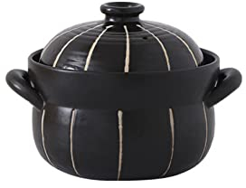 Cacerola con tapa, olla caliente de cerámica, cazuela retro con tapa, olla de sopa de arcilla, olla de barro con tapa de doble capa, horno redondo Family Essentials-2,5 litros-A (color: B, tamaño: 1,5
