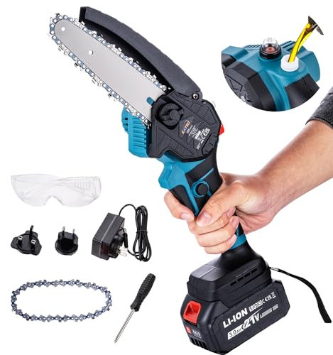KATSU FIT-BAT 21V Brushless Cordless Chainsaw 6 Inch with 3.0Ah Battery and Charger, Extra Chain and Manual Oil Pump, for Garden Tree Branches Pruning Wood Cutting