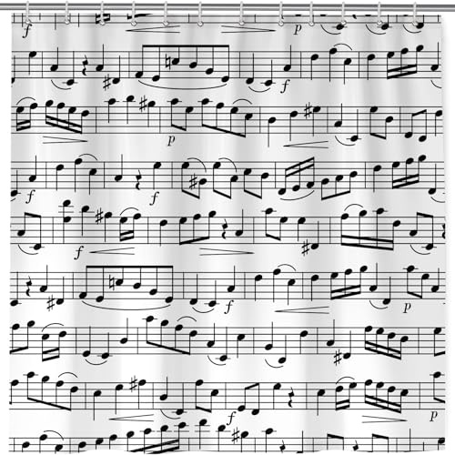 ANHOPE Vintage Music Notes Bathroom Shower Curtain 180 x 180 cm | Waterproof Polyester Fabric, Includes Hooks, Mould Proof, Mildew Resistant, Suitable for Bathtub, Outdoor Garden