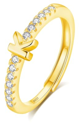 INFUSEU Ring Mit Buchstaben, 925 Sterling Silber 18K Gold Verstellbare K Ringe Großbuchstaben Initiale Alphabet Schmuck Personalisierter Geschenke für Frauen Damen