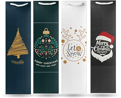 12x Flaschentüten & Weihnachtstaschen für Weihnachten - Bottle Bag - Weintragetaschen - Tüten Geschenktüten für Flaschen - Geschenktaschen - Weintragetasche & Weintüte