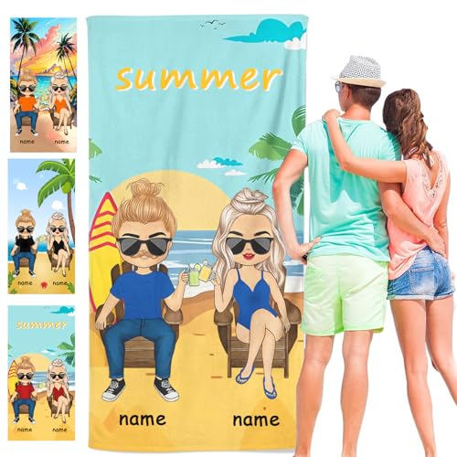 CYSYLQW Personalisiert Strandtuch Mit Namen, Personalisierte Partner Handtuch Badetuch Mit Namen Mikrofaser Paare Strandtuch Groß 100x200cm Badetuch Kinder für Strand (100 x 200 cm,1)