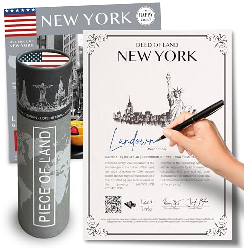 New York Grundstück als einzigartiges Geschenk für Amerika Fans | Besitzurkunde mit Wunschname zum selber eintragen | New York Geschenke mit Namen | Deko | USA Geschenke