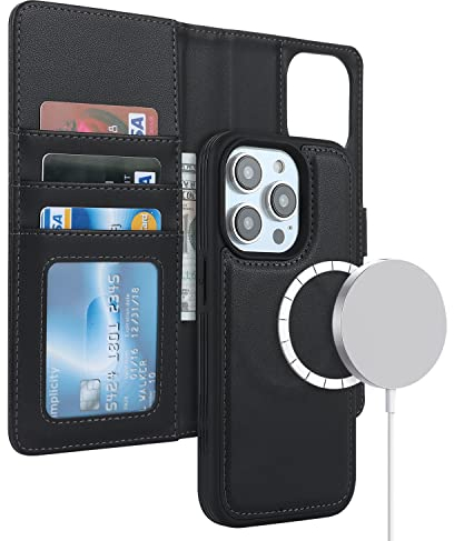 ELTEKER Hülle für iPhone 14 Pro Max Handyhülle [Abnehmbare Magnetische] [Kabelloses Laden] Klapphülle Schutzhülle Lederhülle Schwarz