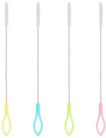 AIVEKE 4 Pièces Brosses à Paille - Colorée Brosse de Nettoyage de Paille Acier Inoxydable Goupillon Nettoyage Petite Long Brosse de Nettoyage Nettoyeur de Tube de Paille