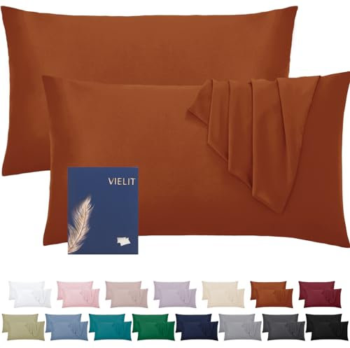 Vielit Kissenbezug 40 x 80 Orange Weich Kopfkissenbezug 40x80 2er Set Mikrofaser Kissenbezüge 40x80 Kissenhülle Für Kissen 40x80 Öko-Zertifikat Resistent Hypoallergen