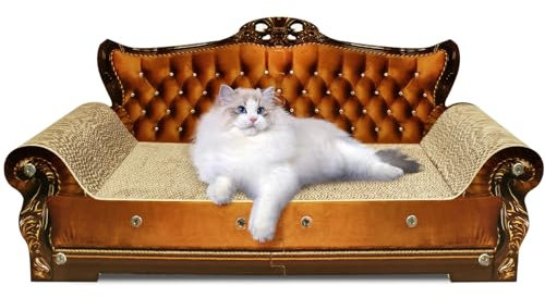 INRLKIT Luxus Karton Katzenkratzsofa Couch Form Kratzbrett Kratzlounge mit Katzenminze Katzenkratzer für Indoor Katzen Groß Braun