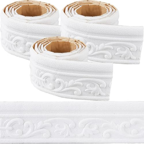 CRASPIRE 248x3.1in Crown Molding Peel and Stick Foam White Self Adhesive Flexible Trim 3D Sticky Vintage Decorative Wallpaper Border Wall Edging Foam Baseboard Mirror Border Wall Lines Hotel DIY Decor