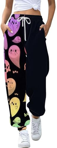 DKLOVIFU Damen Jogginghose Halloween Hose mit Elastischem Bund und Taschen, Sporthose Trendy Elastic Jogger Pant Leichte Bequeme Baggy Workout Loungehose mit Taschen Sweatpants Trainninghose