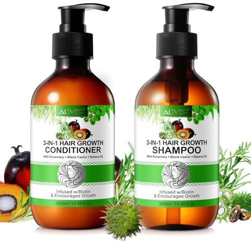 P-BEAUTY 3-IN-1 Haaröl Shampoo Set - pflegende Spülung für gesundes glänzendes Haar Haardichte Haarwachstum & Haargesundheit - mit Rosmarin, Schwarzem Rizinus und Batana Öl - Conditioner & Shampoo