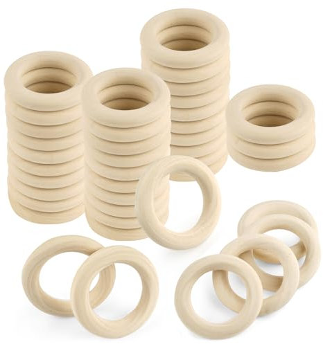 40 Stück Holzringe Set, 45mm Holzringe zum Basteln, Holzring Hölzern, Natürlich Holz Ringe, Holzringe Makramee, Natürliche Bastelring für Makramee Armband, Hölzern Kreis Ringe, für DIY, Handwerk