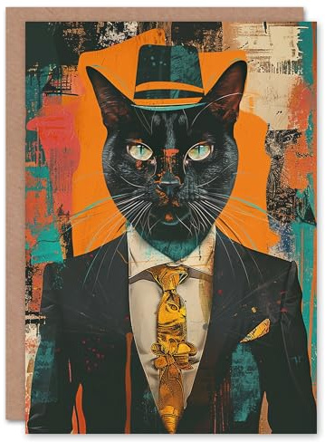 Artery8 Hepcat Culture Hipster Cat Lover Conceptual Art Blank For Him Or Her Art Birthday Card