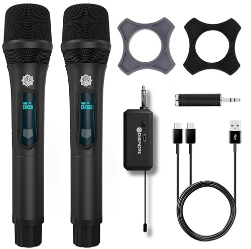 DIGIMORE Dual UHF Wireless Singing Microphone, 8 Hour Battery, 160ft Range, Type-C Charging, Cordless Dual Microphone for Home Party, Outdoor Party, Singing, Classroom (D-350 Black)
