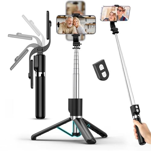 Portable Selfie Stick with Remote, Extendable Cell Phone Tripod for iPhone 15/14/13/12/11/X/8/7, Galaxy S23/S22/S21/S20/Note/Z Flip, Pixel, OnePlus, Travel Phone Mount Holder Filming Video Recording
