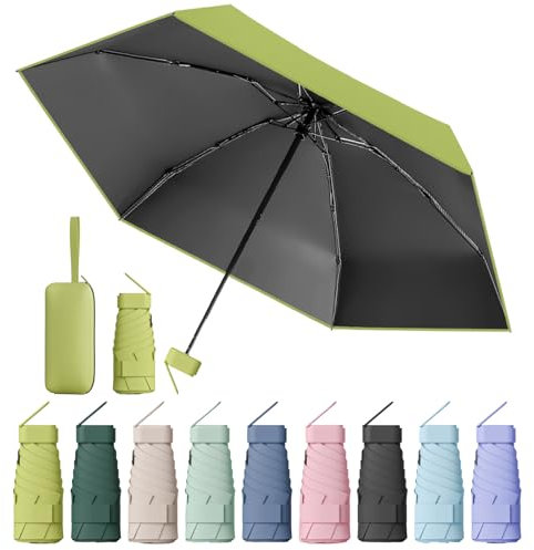 MPXEAVG Kompakter Regenschirm, Mini Schirm, Schirm UV Schutz, Regenschirm Damen Klein, Ultraleicht, Sonnenschirm Tragbar, Regenschirmbox(Matcha Grün)