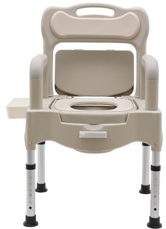 Toilettenstuhl Höhenverstellbar Duschstuhl mit Armlehne, Rückenlehne, Toiletteneimer, Deckel und Nachtlicht, abnehmbaren WC Sitz für Senioren Behinderte und Schwangere, bis 250kg (Grau)