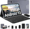 fezawio Tableta Android 13, 11 Pulgadas, 16 + 256 GB, Bluetooth 5.0, 2.4 / 5G WiFi, ratón + Teclado + Funda de Cuero, Gris