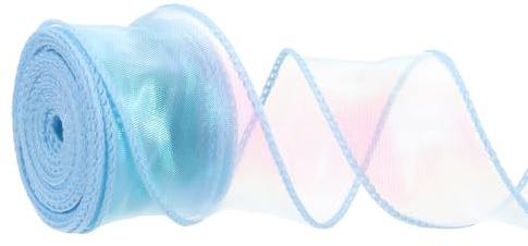 PATIKIL 4 cm x 9.1 m Organzaband, Irisierendes Blau Geschenkverpackung Schleifenband breit, Dekoband, glitzerndes Geschenkbänder mit Scroll, für Hochzeit, Weihnachtsbaum, Schleifen
