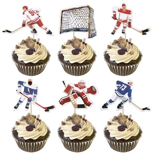 Xsstarmi 36 Packung Hockey Cupcake Toppers Hockey Game Spieler Cupcake Picks für Hockey Sports Geburtstag Hochzeit Jubiläum Zubehör für Party Kuchendekorationen