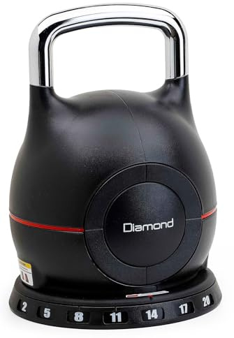 DIAMOND Kettlebell mit variabler Belastung von 2 – 20 kg: verstellbar in 7 Stufen, Griff aus Stahl mit ergonomischem Griff, schnelle Gewichtswahl, funktionelles Training & Heim-Gymnastik, platzsparend