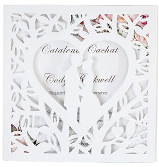 Huacici 20 Stück Hochzeit Einladungskarten, Hochzeitsparty Einladungskarten mit Bedruckbaren Papier und Umschläge für Hochzeit Hochzeitstag, Verlobung, Brautdusche, Muster Herz