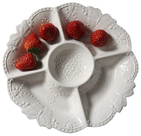 KWMAEEUID Assiettes divisées, Bols de Fruits Blancs, Assiettes de Portion de régime, Assiettes divisées à 3 Compartiments, Motif en Relief