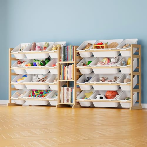 SpaceAid Large Toy Storage Organizer with 24 Bins and 3 Shelves, Toy Organizers Storage Bookshelf, Kids Bin Shelf Box Bookcase for Bedroom Playroom Organization Room Decor, White