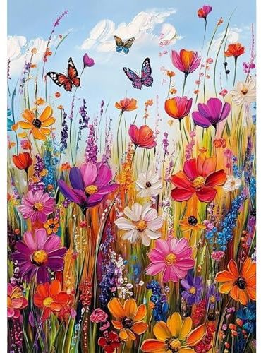 NEWENMO Bricolage Fleurs Sauvages Diamond Painting Adulte,Kit Peinture Diamant DIY,Fleurs Diamant Painting Kit Complet,Diamond Point de Croix Cristal Painting,pour Murale Maison Décoration 30x40cm