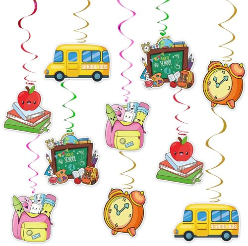 LYNSAN 10 Stück Einschulung Deko Alles Gute Zum Schulanfang Schulkind Dekoration Hängende Wirbel Spiral Girlande Schulbeginn Hängedeko für Junge und Mädchen Einschulungsfeier Schuleinführung Party