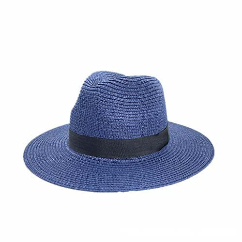 Pocoiau Chapeau de loisirs pour femme - Anti-UV - En paille - Tissage multicolore, bleu marine, Taille unique