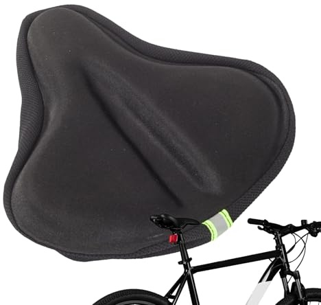 Sitzbezug Fahrrad, gepolsterter Sattelbezug, 26 x 24 cm, Silikon-Schwammkissen, Anti-Rutsch-Pad, Fahrradzubehör für drinnen und draußen, Reiten, Schwarz