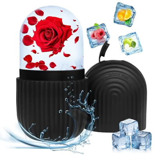 Ice Roller, Ice Roller Visage Réutilisable en Silicone, Soins de la Peau Compresse de Glace Rétréci, Glaçon Visage, pour Efficacement Soulager Lespoches, Resserrer Rides et Analgésier Hydrater (Noir)
