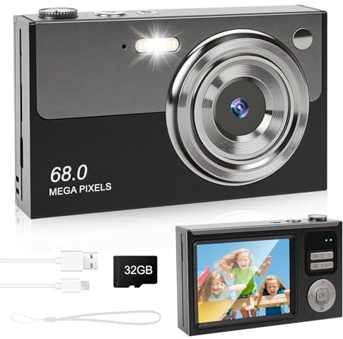Fotocamera digitale 4K - 48MP UHD fotocamera digitale con 2,83” Schermo LCD e 18X Zoom Digitale Anti-Shake Fotocamera Fotografia Vlogging con 32gb SD Card per bambini Studenti (nero/grigio)
