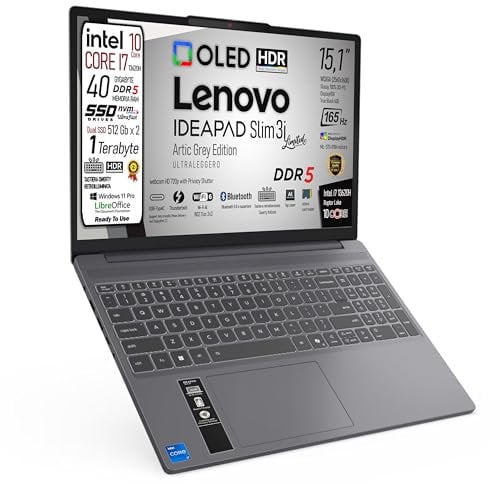 Lenovo, pc portatile Notebook, i7 13620H 10Core, Ram DDR5 40Gb, Display OLED 15,1 WQXGA 165Hz, SSD 1Tb (2 X 512Gb), Wi-Fi, Bt, USB, Thunderbolt, Tastiera retroilluminata, Win11 Pro, Pronto all'Uso