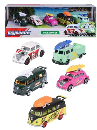 Majorette - Volkswagen 5 Pièces Giftpack - 2 Modèles Exclusifs - sous Licence - Véhicules à Roues Libres - Reproduction Originale à l'Echelle 1/64ème - Fonctions de Jeu - A Partir de 3 Ans