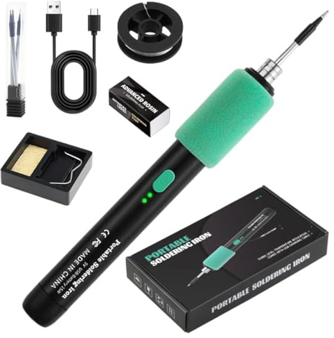 USB Akku Lötkolben Set, Kabelloses Lötkolben Set mit 3 Temperatur Einstellbar 260℃-450℃, 3 Lötspitzen, Lötkolbenständer, Lötdraht, Lötpaste, Lötset für Reparatur des Schweißens