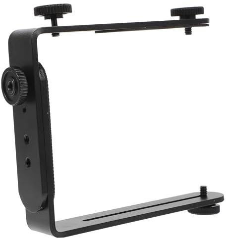 Angoily Dual Halterung aus Metall für DSLR Kamera Verstellbare Blitzschiene und LED Lampen Einfach Montierbares Kamera und Blitzhalterungs für Porträt und Landschaftsaufnahmen