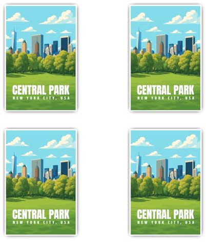 Aufkleber: 100 mm, 4 Stück - Central Park Aufkleber Set Vinyl Reise Skyline Poster Look New York City USA 100 mm 4er