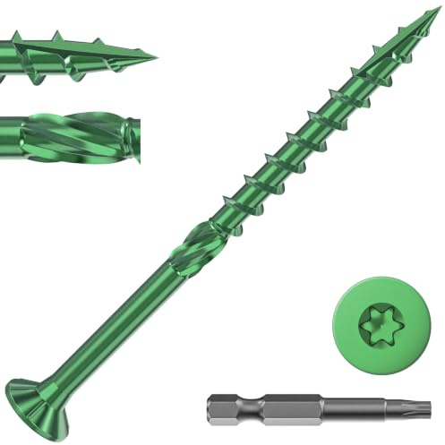 Valorada 50Pcs Decking Screws 4.5 x 63mm, Wood Screws, Outdoor Heavy-Duty Screw, Torx Drive, Green Rust Resistant Epoxy Coated with T25 Star Drive Bit
