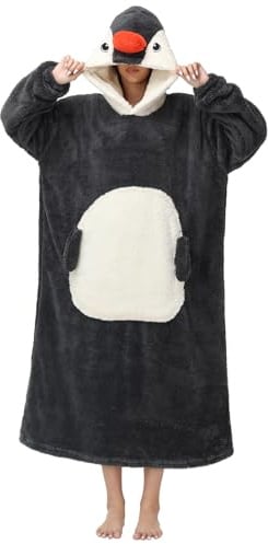 Xinlong Hoodie Decke zum Anziehen Oversize Damen mit Ärmeln und Kapuze Panda Deckenpullover Unisex Tragbare Decken Tiere Ärmeldecke